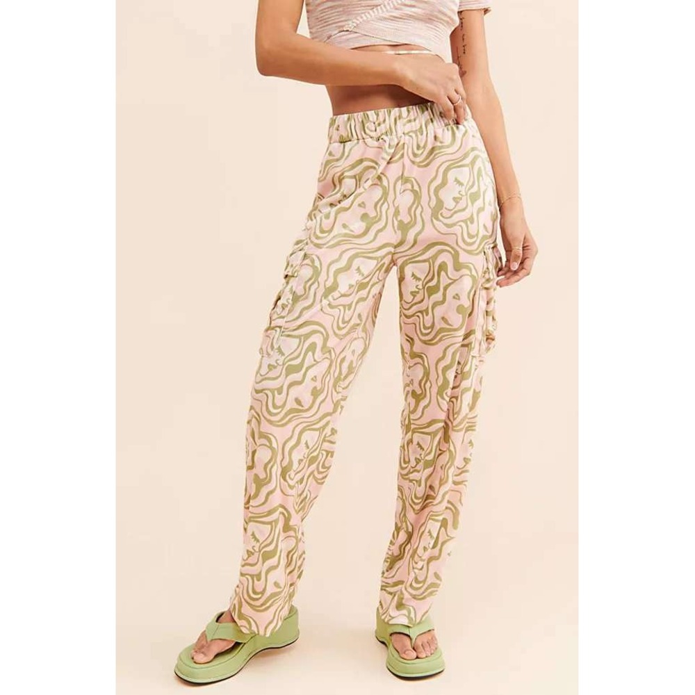 Free People x Dazey LA Pink Olive Psychedelic Face Velvet Cargo Pants Women S